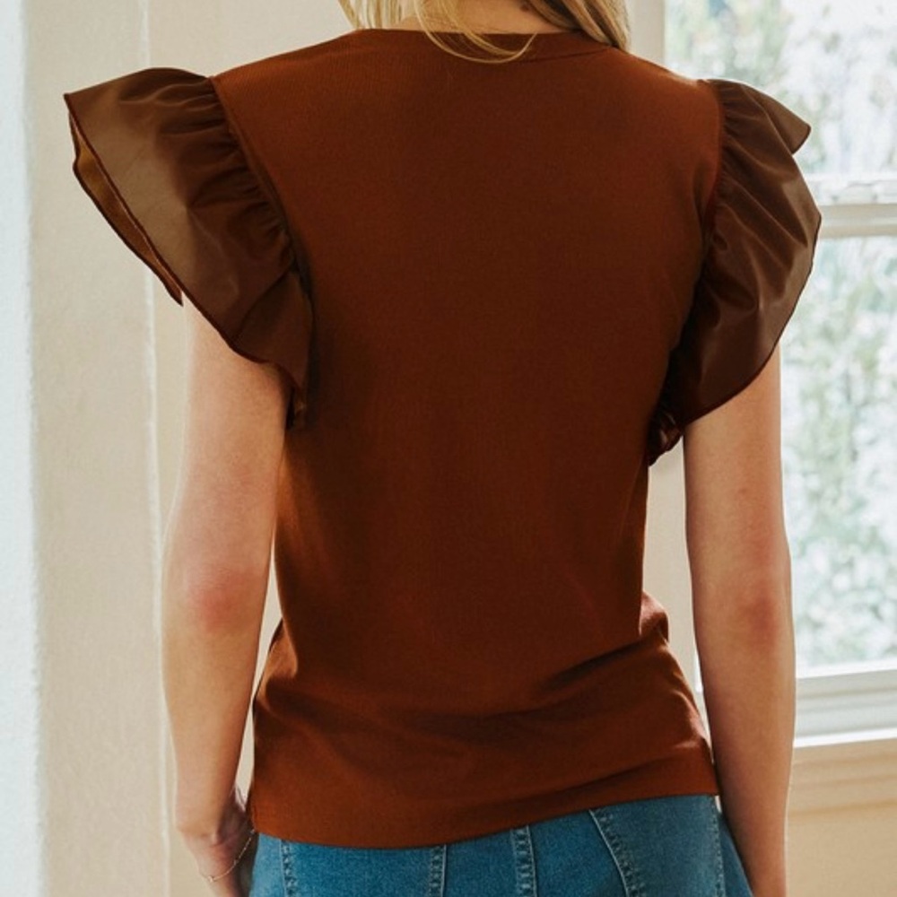 Brown Ruffle Sleeve Top - Picture 3 of 3